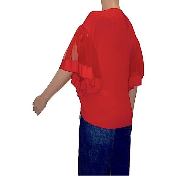 *NWOT 7th Avenue Design Studio NY&C- Red Ribbed Sweater with Tulle Sleeves - Picture 6 of 10